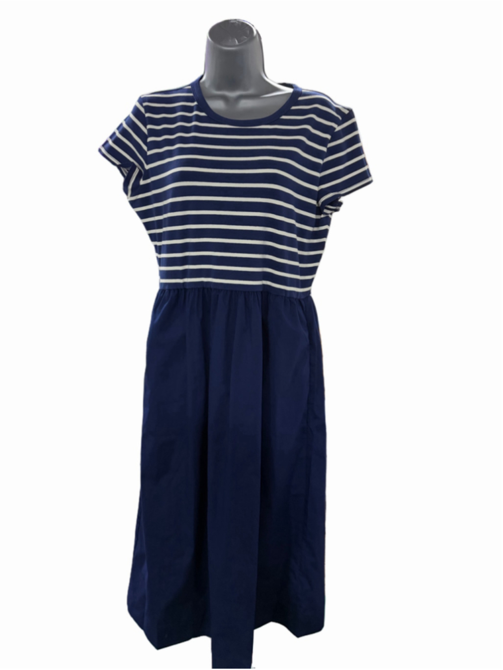 NWT J. Crew Mixed Media Petite Striped dress in navy and white size petite large
